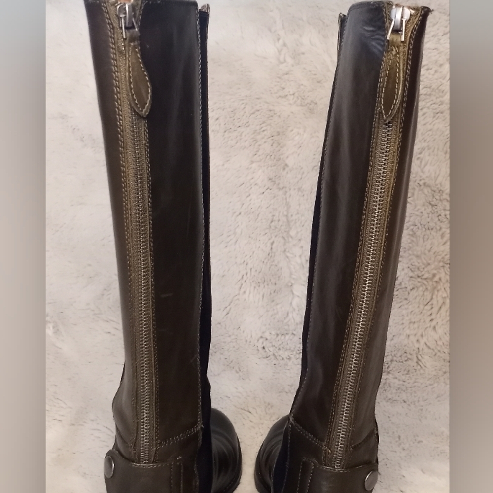 Franco Sarto Leather Tahini Moss Olive Green Boho Stretch Panel Wide Calf Boot 7 - Picture 9 of 16